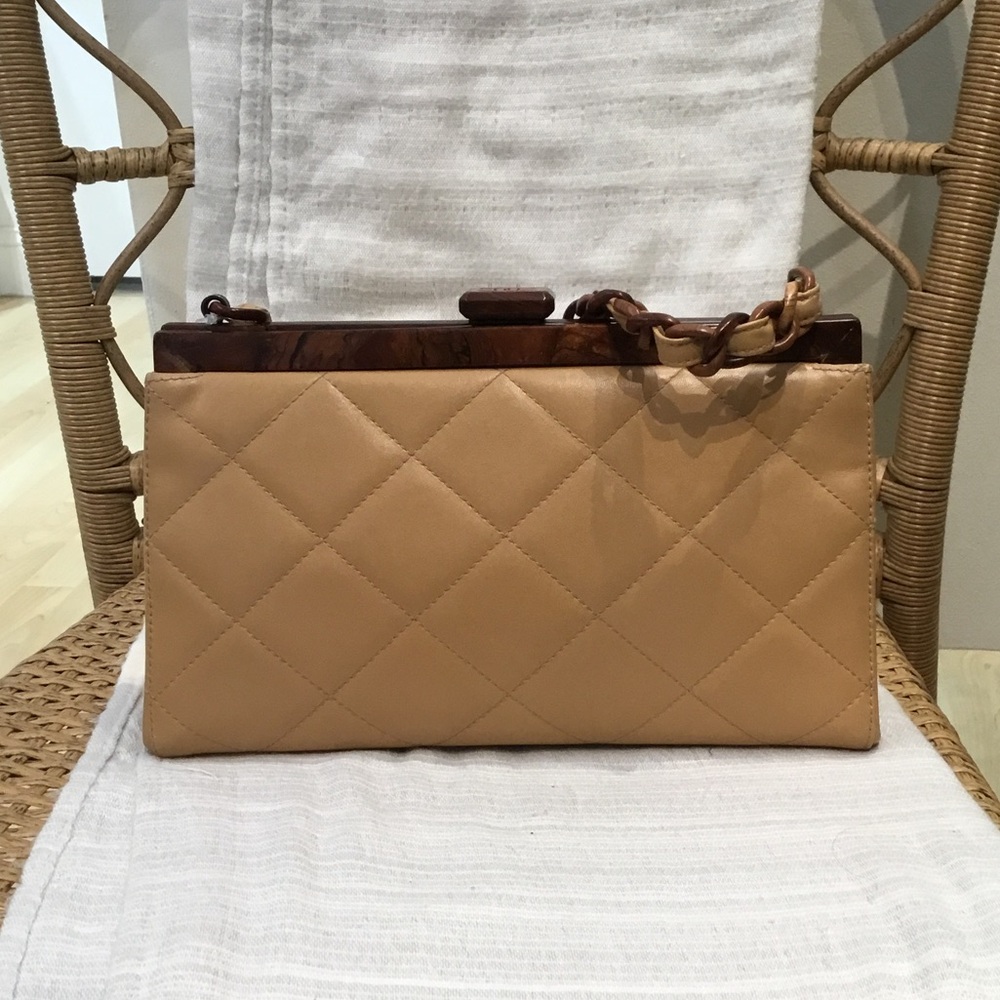 Vintage Quilted Tan Leather Shoulder Bag with Braided Chain Strap - Picture 3 of 7